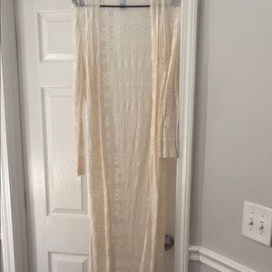 Rue21 Cream Open-Knit Long Cardigan